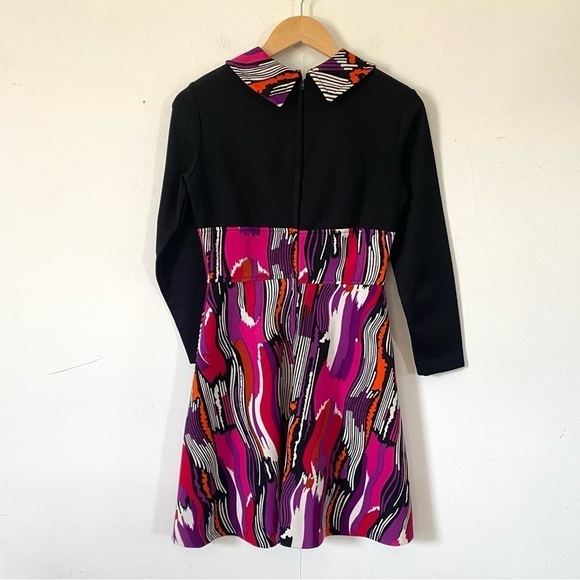 Vintage 60s Psychedelic Print Dress Retro Mod Mini Black Peter Pan Collar Small - Picture 5 of 10